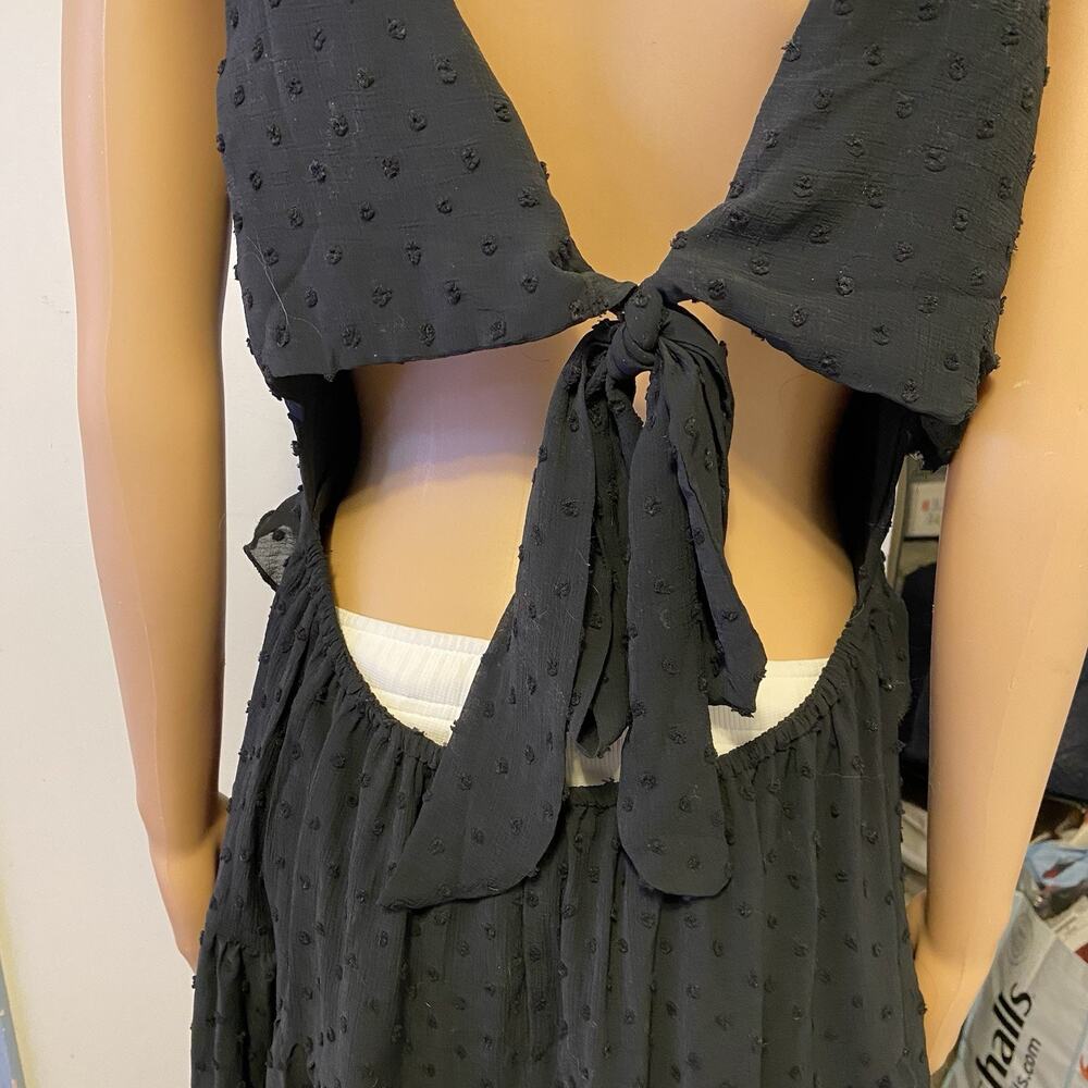 Trixxi Babydoll Mini Dress XL Black Ruffle Hem Smocked CutOut Back Dark Romantic - Picture 8 of 9